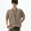 Oversized Textured Short Sleeve Knit Polo Shirt