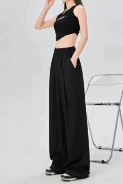 Elastic Waist Pleated Trousers With Pockets -Modern Wear Shop 9671335fc3ac2a37348f361c576b4200