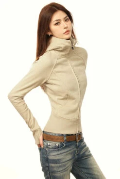 Skinny High Collar Hoodie Zip Jacket -Modern Wear Shop 9688ba4626365f4557badbc0015338b1