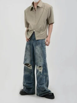 Half Sleeve Zip-Front Collared Shirt -Modern Wear Shop 96e34cbd149263f5ed831b93cbb58805