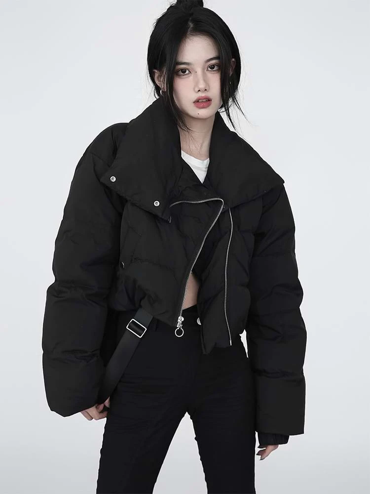 Diagonal Zip Cropped Puffer Jacket 1 Diagonal Zip Cropped Puffer Jacket