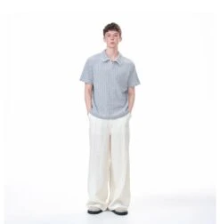 Cable Knit Short Sleeve Polo Shirt With Contrast Trim Collar -Modern Wear Shop 974ea2abcf55bd1d32b3d285ccd42a64