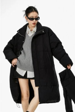 Oversized Stand Collar Puffer Coat With Scarf -Modern Wear Shop 97612634e9140942f2ba425c70561211
