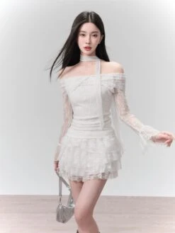 Off-Shoulder Lace Layered Mini Dress Two-Piece Set -Modern Wear Shop 97869fd6b4f09a8bd0d967a5adc4170e