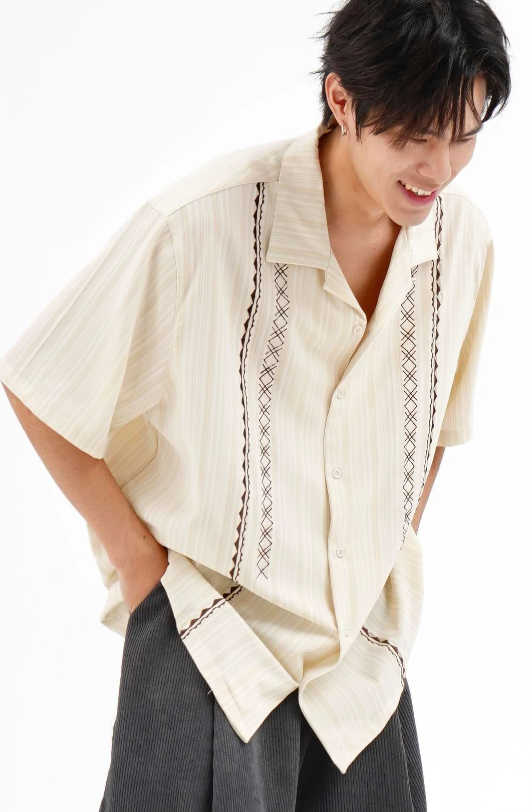 Stripe Aztec Pattern Button Shirt 2 Stripe Aztec Pattern Button Shirt - Image 2