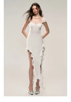 Ruffle Hem Sheer Sleeve Ruched Midi Dress With Flower Accent 14 Ruffle Hem Sheer Sleeve Ruched Midi Dress With Flower Accent -Modern Wear Shop 97b25ad8f8ad03a666d3a4b7d44c39ff