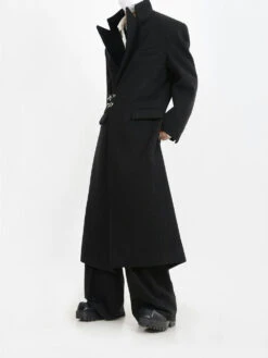 Oversized Velvet-Lapel Long Coat With Metal Buckles -Modern Wear Shop 97da49740e16e60f66b214aae4297d61