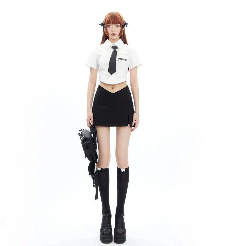 Asymmetric V-Cut Mini Skirt With Side Slit 12 Asymmetric V-Cut Mini Skirt With Side Slit - Image 12