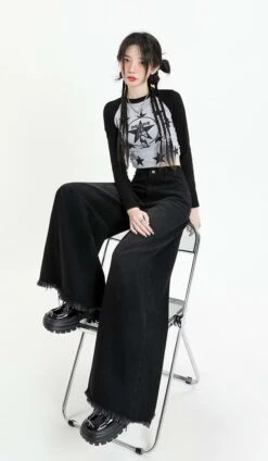 Distressed Hem Extra Wide Leg Jeans -Modern Wear Shop 981916666a11215c3193a55dd3d25dd8