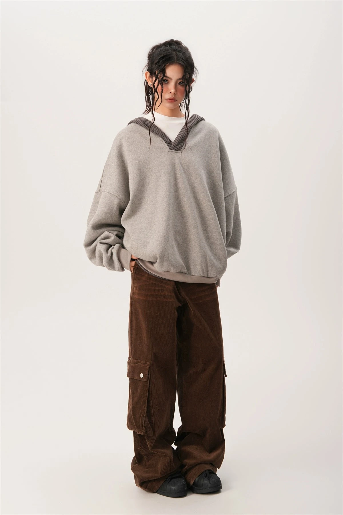 Oversized Knit Ribbed Heathered Hoodie 3 Oversized Knit Ribbed Heathered Hoodie - Image 3