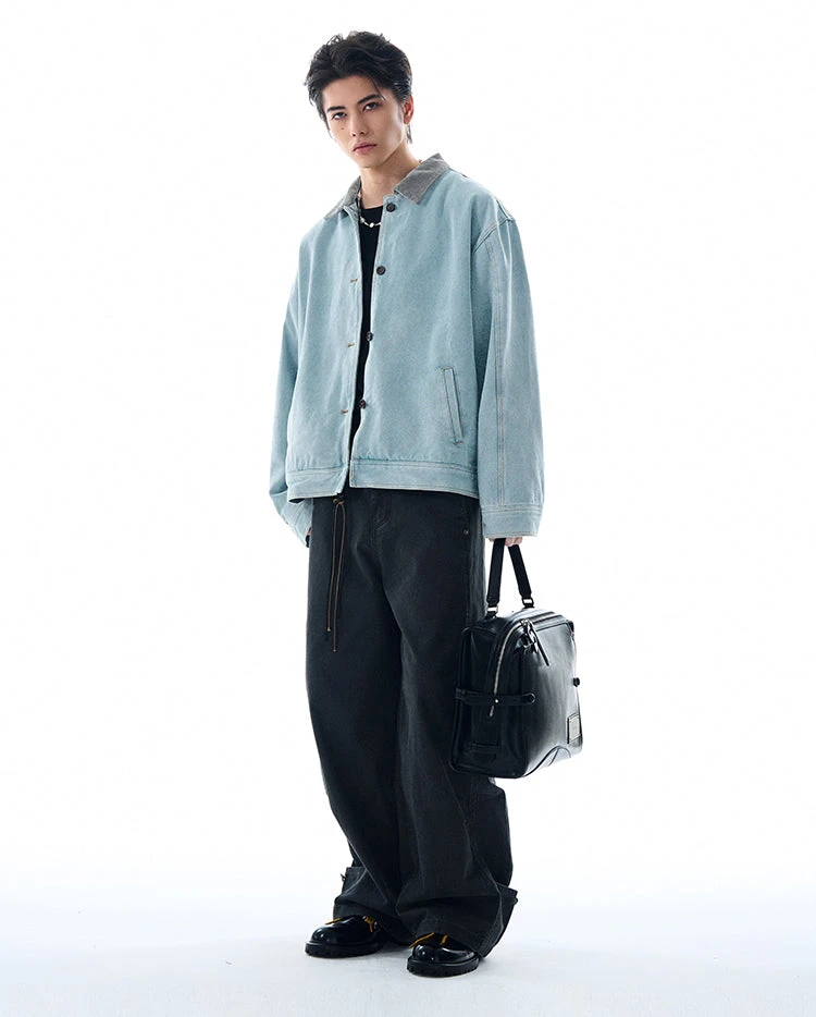 Contrast Corduroy Collar Denim Button Jacket 11 Contrast Corduroy Collar Denim Button Jacket - Image 11