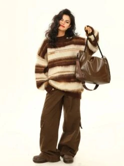 Striped Oversized Drop Shoulder Fuzzy Sweater -Modern Wear Shop 986d7ce2c0980f2f8551c714df7cacfb