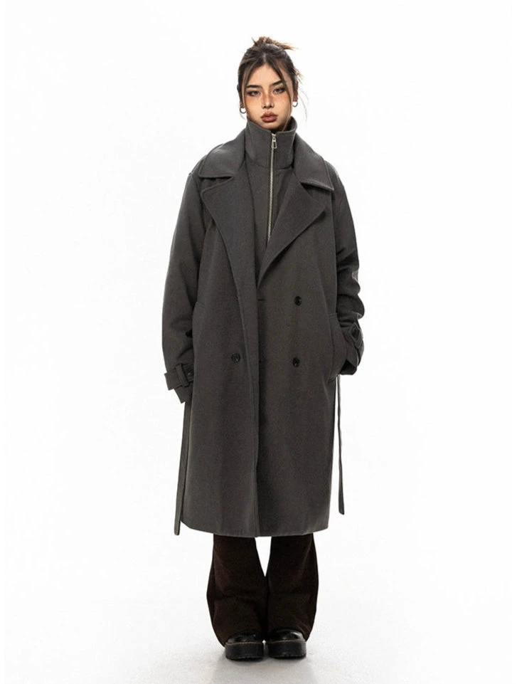 Oversized Belted Double Breasted Coat With Wide Collar 1 Oversized Belted Double Breasted Coat With Wide Collar