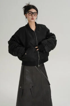 Oversized Mid-Crop Bomber Jacket With Sleeve Zip Pocket -Modern Wear Shop 98acae38e4c36e2cc82b9d78a04d6343