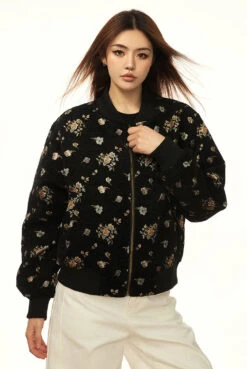 Floral Embroidered Zip Up Oversized Bomber Jacket -Modern Wear Shop 98b03a76867ee2a3da7547be8dfe11e9