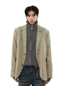 Plaid Single-Breasted Boxy Lightweight Blazer