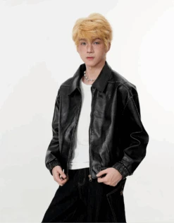 Mid Crop Faux Leather Zip Jacket With Elastic Hem And Cuffs -Modern Wear Shop 98ffc75000c5805503fea14208d45f3a