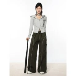 Cropped Zip-up Hoodie With Raw Hem Detail -Modern Wear Shop 990e93e93b9f4b928ebfc22f924a92c3