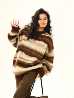 Striped Oversized Drop Shoulder Fuzzy Sweater -Modern Wear Shop 990f580091c12198353031a8e10d36fc
