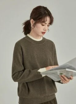 Contrast Cuff Ribbed Hem Sweater -Modern Wear Shop 9918101f3e5e0bbf5a11a1bd224088ff