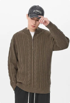 Cable Knit Zip-Up Mock Neck Sweater -Modern Wear Shop 996dfd99ec1132fab2c4e304eddcded4