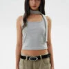 Ribbed Halterneck Crop Top With Choker-Scarf Neckline