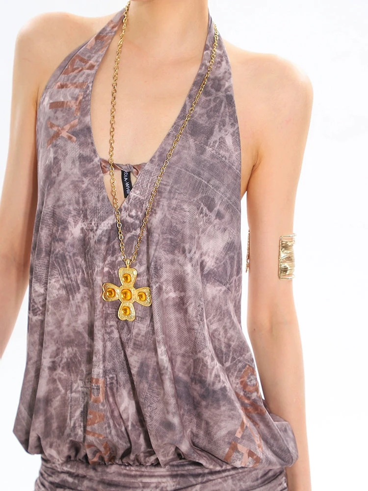 Halter Neck Tie-Dye Blouson Mini Dress With Ruched Hem 5 Halter Neck Tie-Dye Blouson Mini Dress With Ruched Hem - Image 5