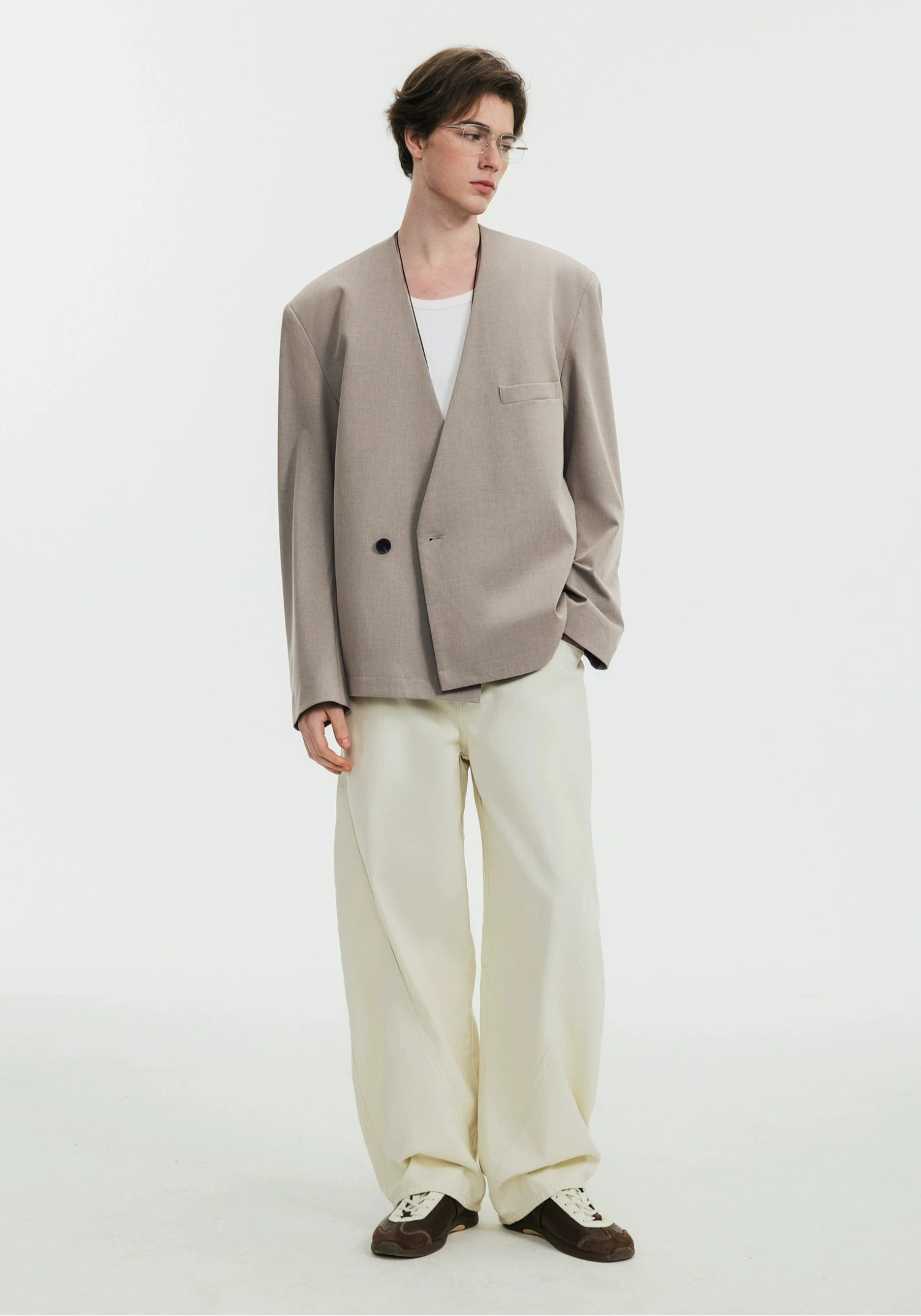 Asymmetric Collarless Oversized Wrap Blazer 5 Asymmetric Collarless Oversized Wrap Blazer - Image 5