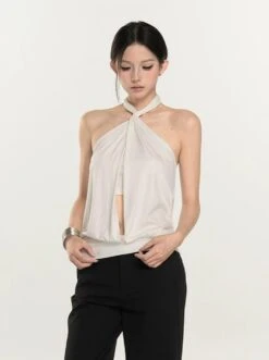 Twist Halter Neck Draped Blouse With Cutout -Modern Wear Shop 99cbdd55c48d45a0cb8794de52cf5140