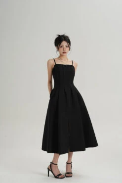 Pleated Spaghetti Strap Midi Dress With Front Slit -Modern Wear Shop 99fc1bfb37652b7516a62eaf273bb0af