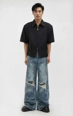 Half Sleeve Zip-Front Collared Shirt -Modern Wear Shop 9TQOHSwHBDEAU L7