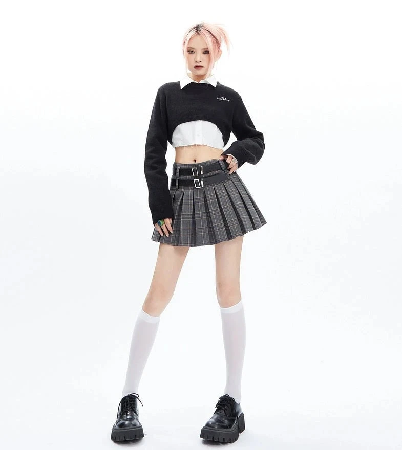 Plaid Pleated Double-Belted Mini Skirt 16 Plaid Pleated Double-Belted Mini Skirt - Image 16