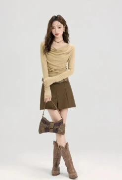 Cowl Neck Ruched Side Long Sleeve Top -Modern Wear Shop 9a1b77e480a5a49fead9583f4e3045df