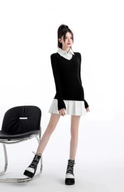 Mock Layered Pleated Hem Long Sleeve Dress 28 Mock Layered Pleated Hem Long Sleeve Dress -Modern Wear Shop 9a3295db43626d0416f2ef75519ab7bc