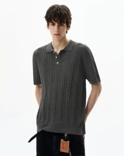 Ribbed Knit Short Sleeve Polo Shirt 18 Ribbed Knit Short Sleeve Polo Shirt -Modern Wear Shop 9a3921047840f7260f4f45bd20734676