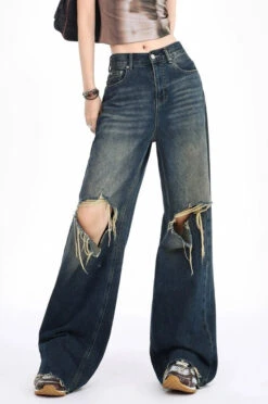 Distressed Wide-Leg Denim Jeans With Raw Hems -Modern Wear Shop 9a454a3bdb080439cf6d22c2989b68ba