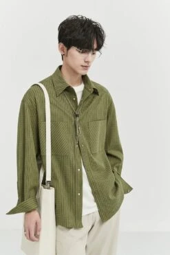 Herringbone Striped Overshirt With Chest Pockets -Modern Wear Shop 9a602cc5a1033601d23664571378e22a