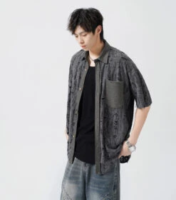 Slim Distressed Textured Button-Down Short Sleeve Shirt -Modern Wear Shop 9a6b1cf7ea7b8500d7272234474c14b4