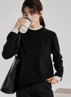 Contrast Cuff Ribbed Hem Sweater -Modern Wear Shop 9a8776813fc57b9008bb47b858f80a96