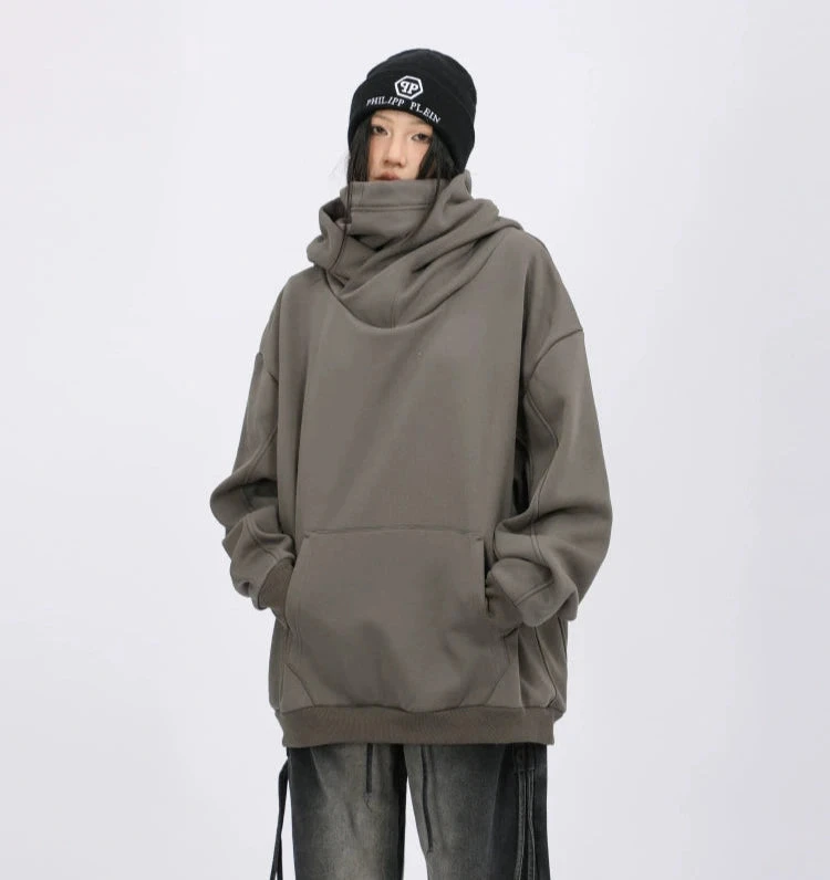 Oversized Drop Shoulder Layered Funnel-Neck Hoodie 9 Oversized Drop Shoulder Layered Funnel-Neck Hoodie - Image 9