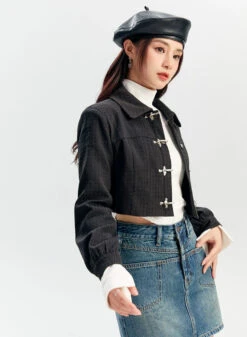 Textured Fireman Clasp Cropped Collar Jacket -Modern Wear Shop 9aeae37623c0a58ea31378832085f8ff
