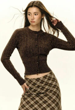 Skinny Cable Knit Button-Up Cardigan -Modern Wear Shop 9b048b05f342879434a197614663df24