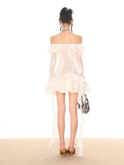 Off-Shoulder Tiered Ruffle Mesh Long Sleeve Mini Dress -Modern Wear Shop 9b5fa5a154dc75bdfb4bbc1f75836b66