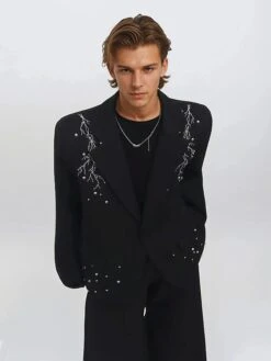 Embroidered Lightning Detail Blazer With Stud Accents