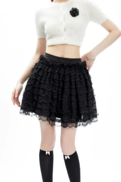 Layered Ruffle Lace Mini Skirt With Elastic Waistband -Modern Wear Shop 9c0236cf986358e366e0c2225cdd484c