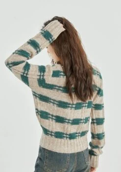 Stripe Crosshatch Ribbed Knit Cardigan -Modern Wear Shop 9c11df3588edcff7294468c297d2ed93