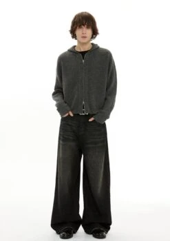 Zigzag Pattern Two Way Zip Knit Hoodie Jacket -Modern Wear Shop 9c303545dcb195afed5b7eaac7dfd209