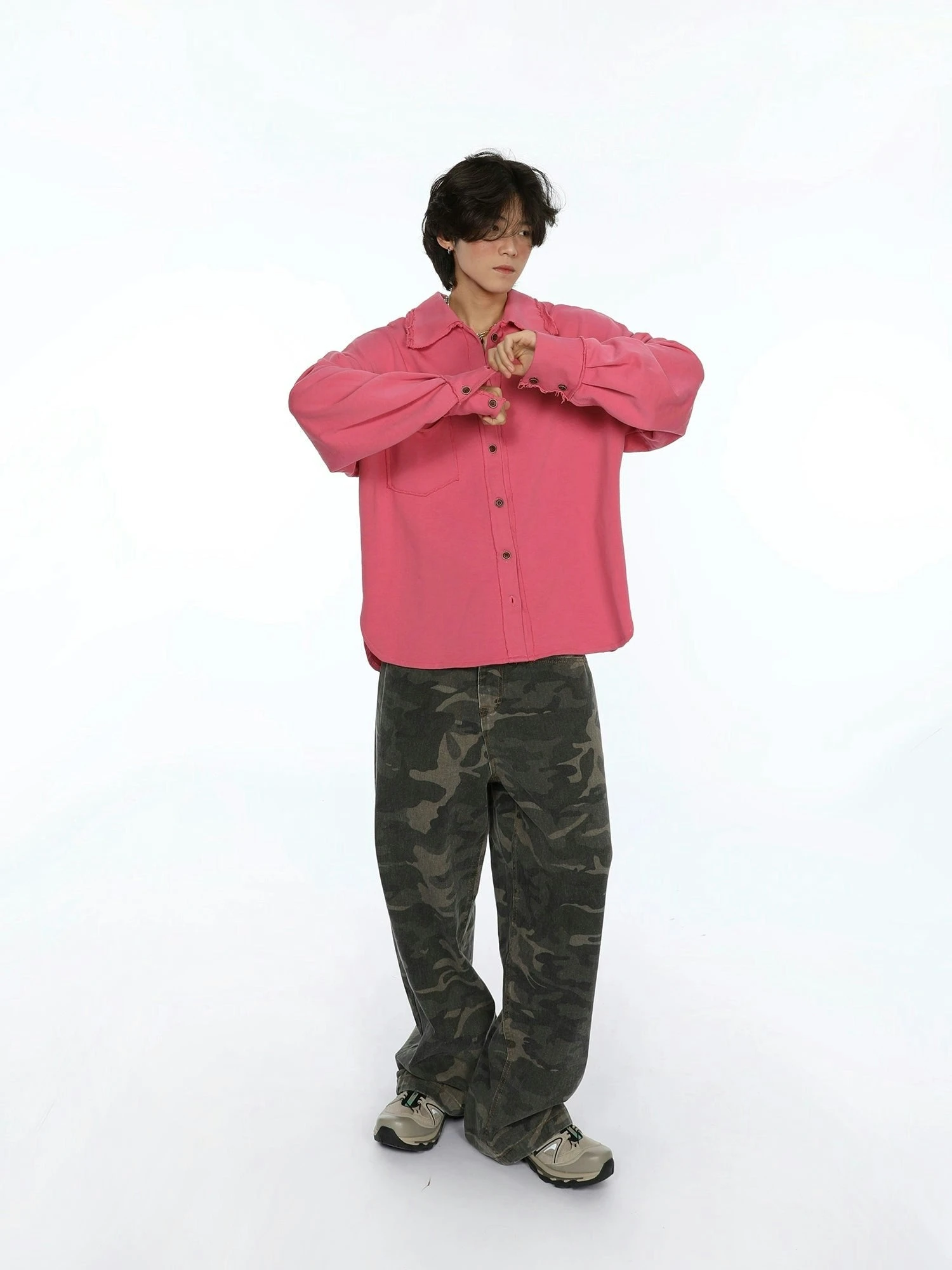 Oversized Raw-Edge Button-Down Shirt 3 Oversized Raw-Edge Button-Down Shirt - Image 3