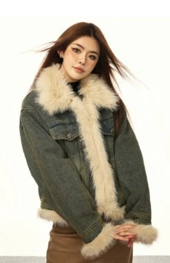 Vintage Washed Faux Fur Trim Denim Jacket -Modern Wear Shop 9c39c419d989ae6288efe5e05f3da5dd