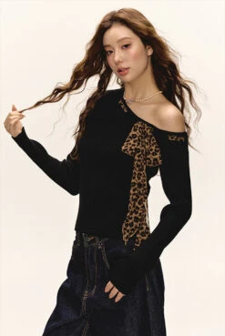 One-Shoulder Ribbed Top With Leopard Print Bow Detail 12 One-Shoulder Ribbed Top With Leopard Print Bow Detail -Modern Wear Shop 9c3cda6086f2808493a768122d5c8f75